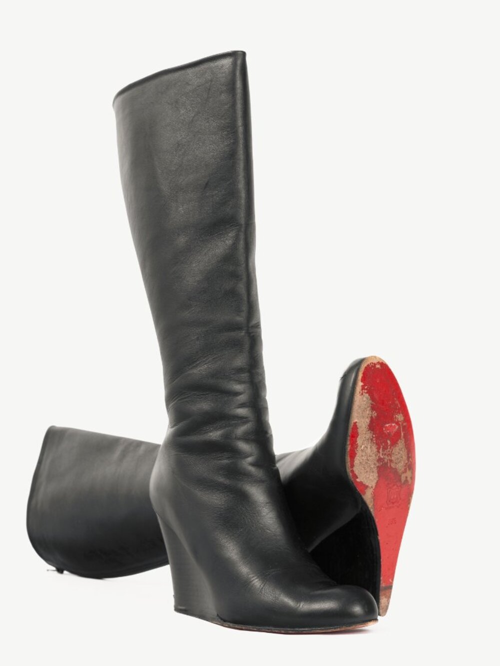 Christian Louboutin Zepita Black Leather Knee-High Wedge Boots - Picture 4 of 10